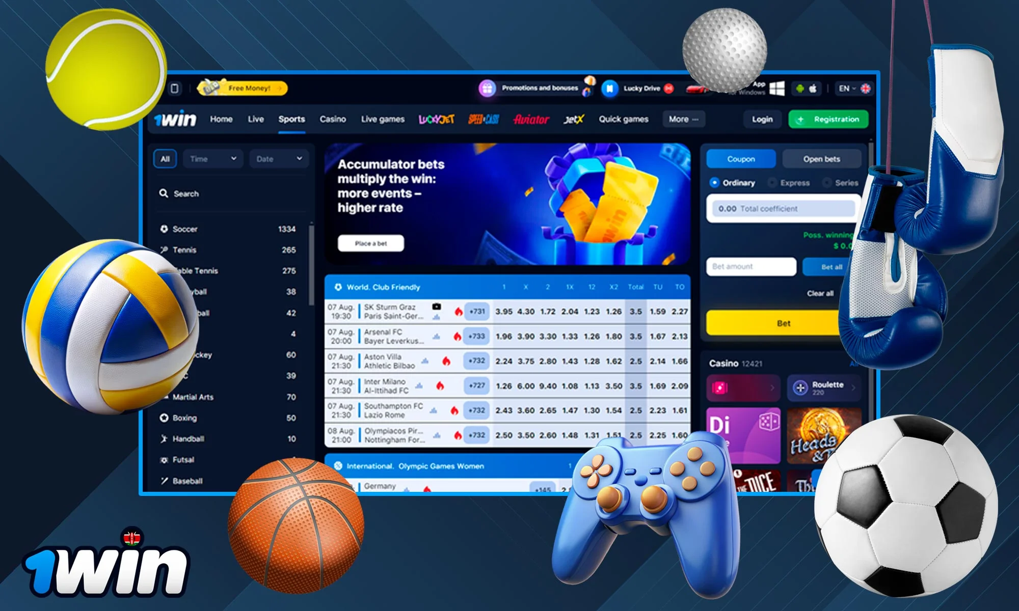 What types of bets does 1Win bookmaker offer?