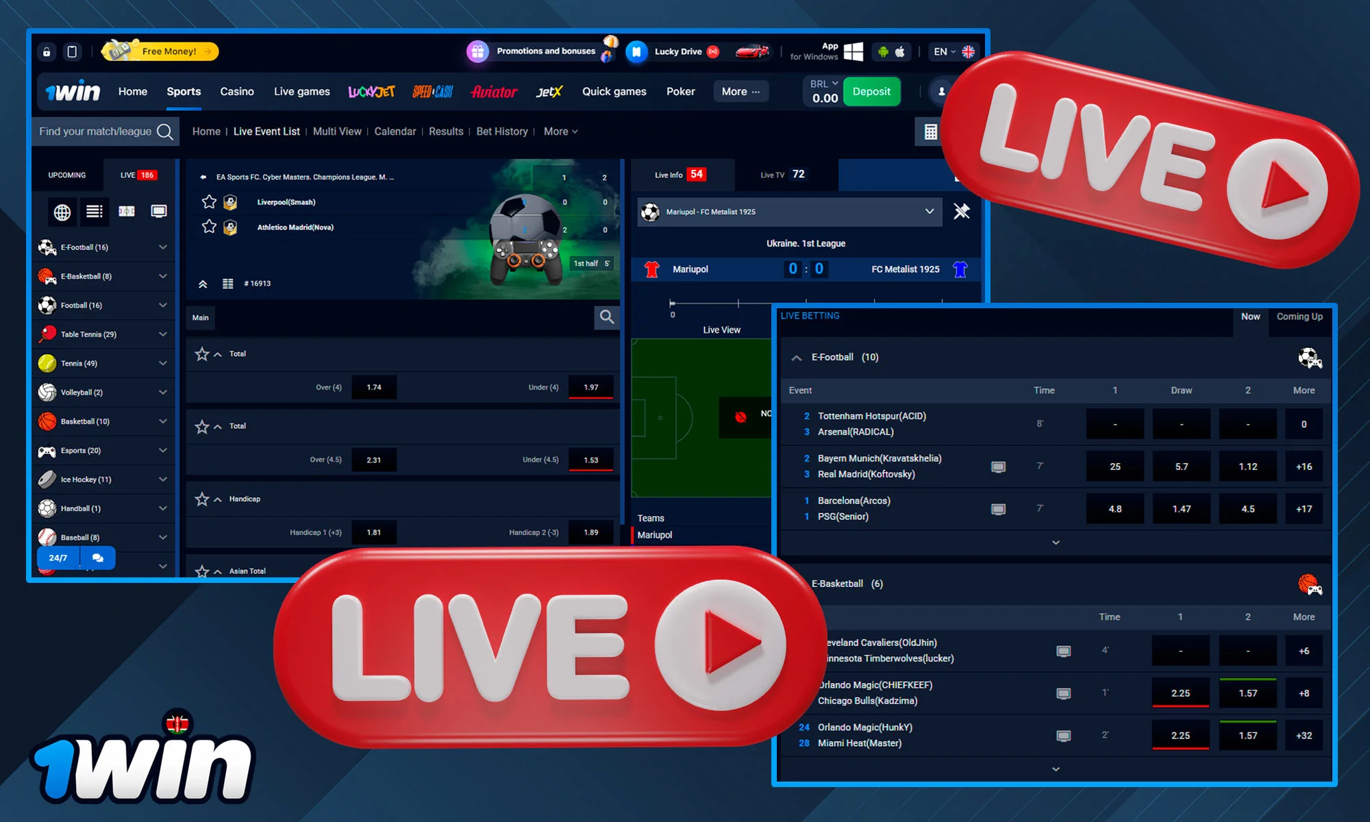 Live betting information on 1Win